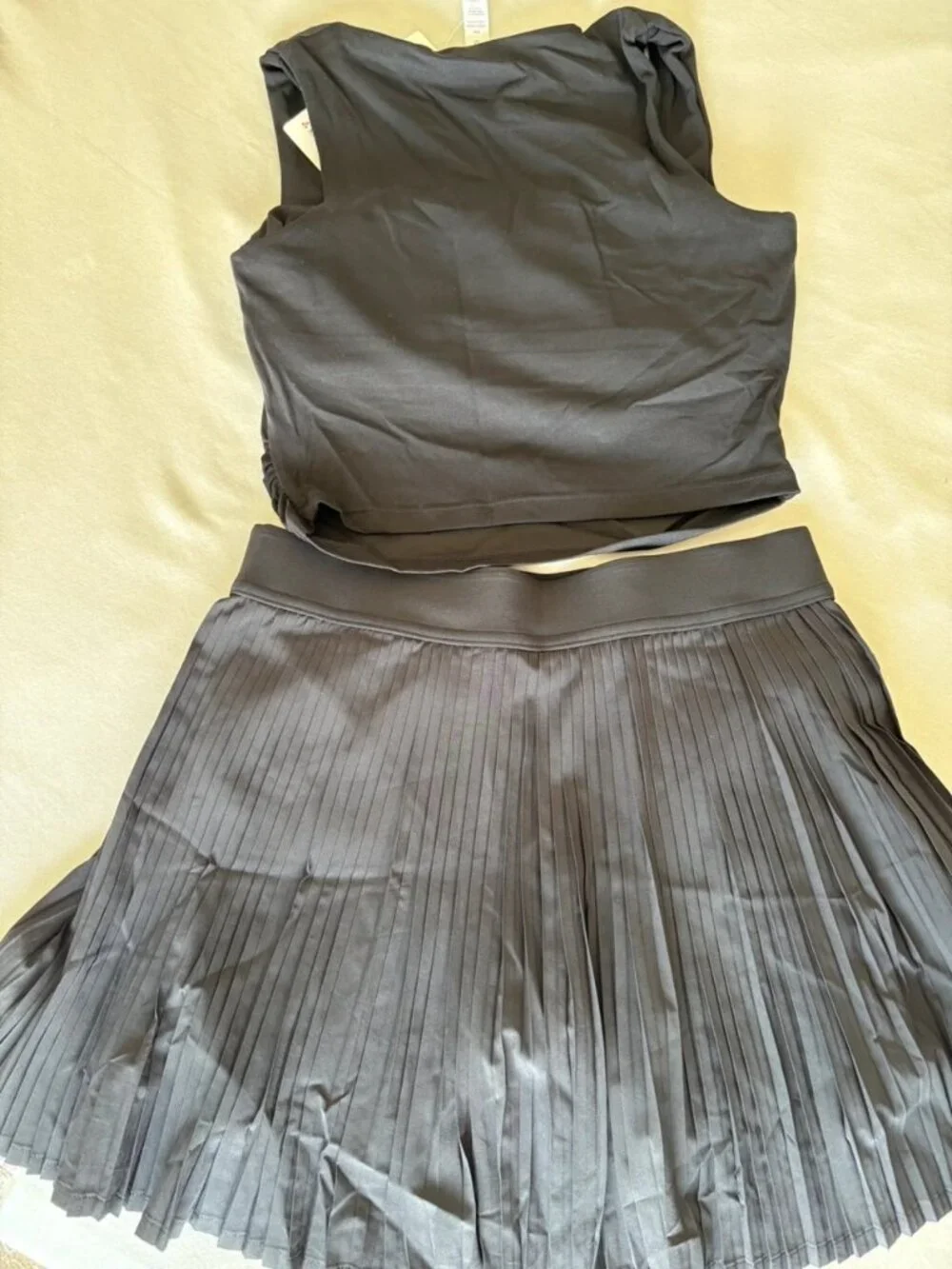 ALO Yoga Micro Plisse Tennis Skirt Set Black Size M
